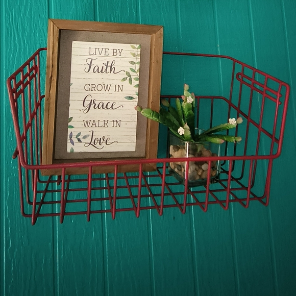 Red Metal Basket Wall Mount - Picture 9 of 16